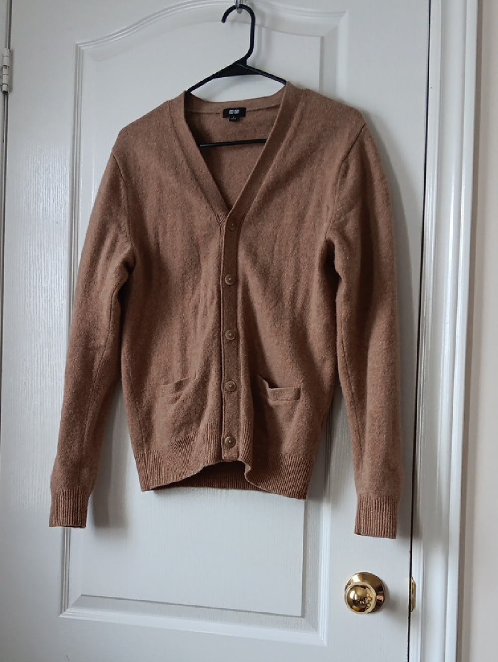 Uniqlo Camel V-Neck Button Cardigan 100% Wool